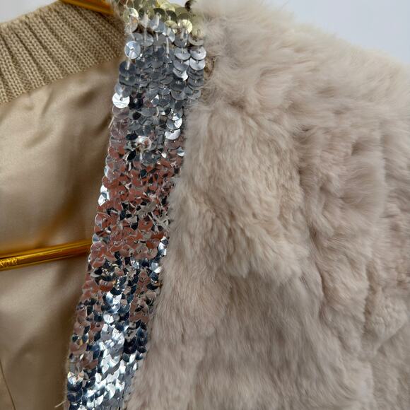 Lord & Taylor Rabbit Fur Sequin Trim Bolero - L/XL - Cream - Picture 7 of 8